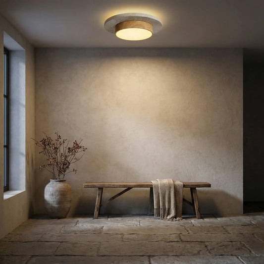 Stonvel - Round Flush-Mount Stone-Effect Ceiling Light