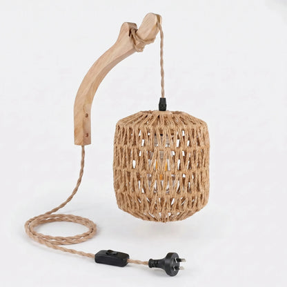 Wicklow - Woven Rope Wall Sconce With Wooden Arm