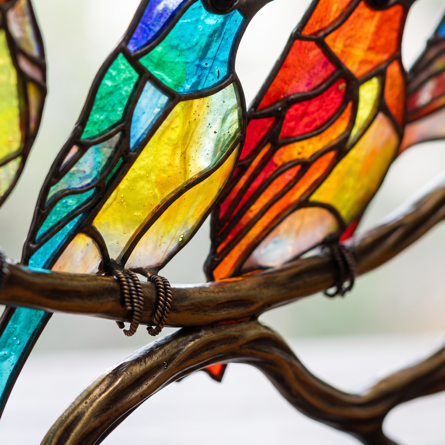 Close-up of the translucent acrylic panels and metal branch