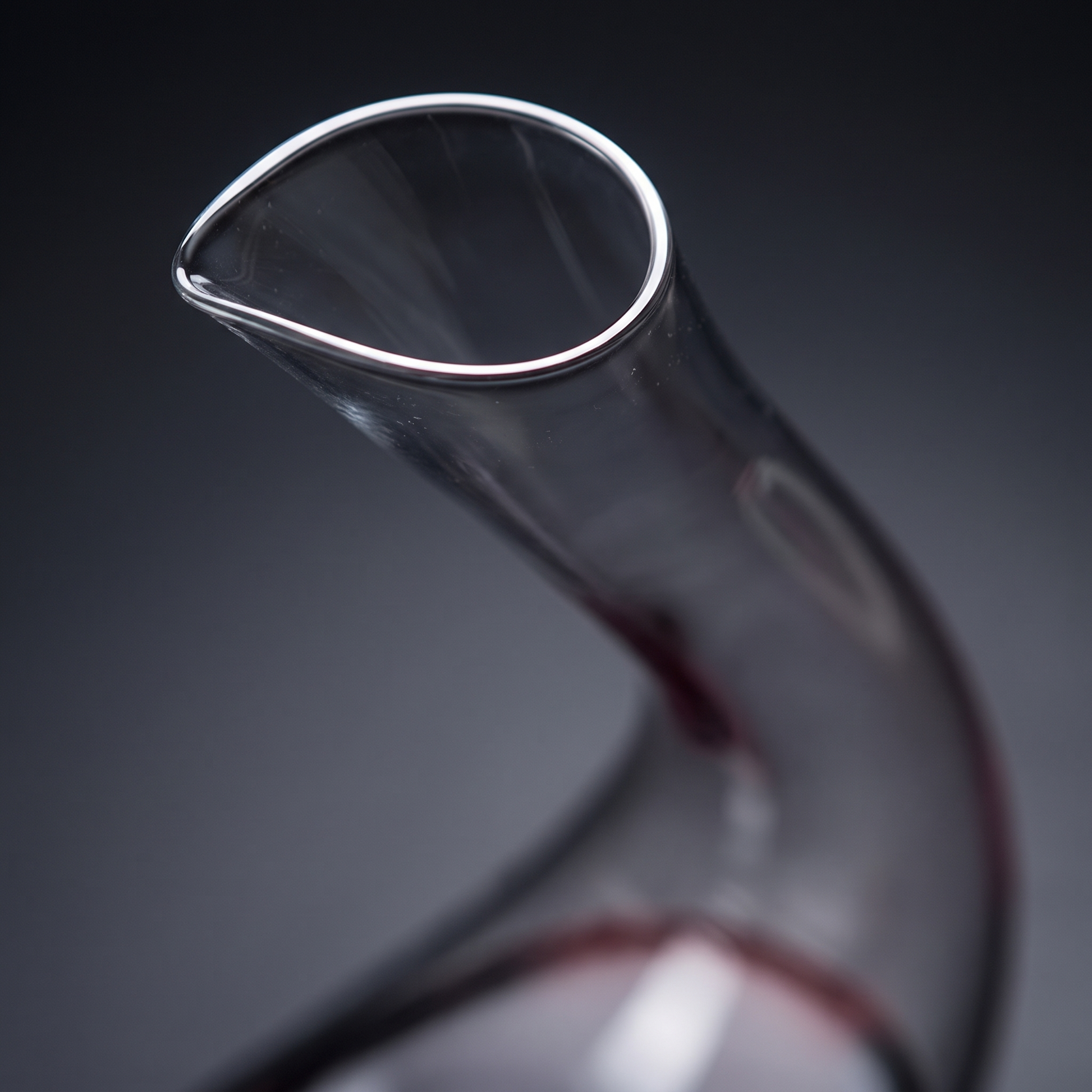Decantra U-shaped wine decanter - close-up of the drawn pouring lip