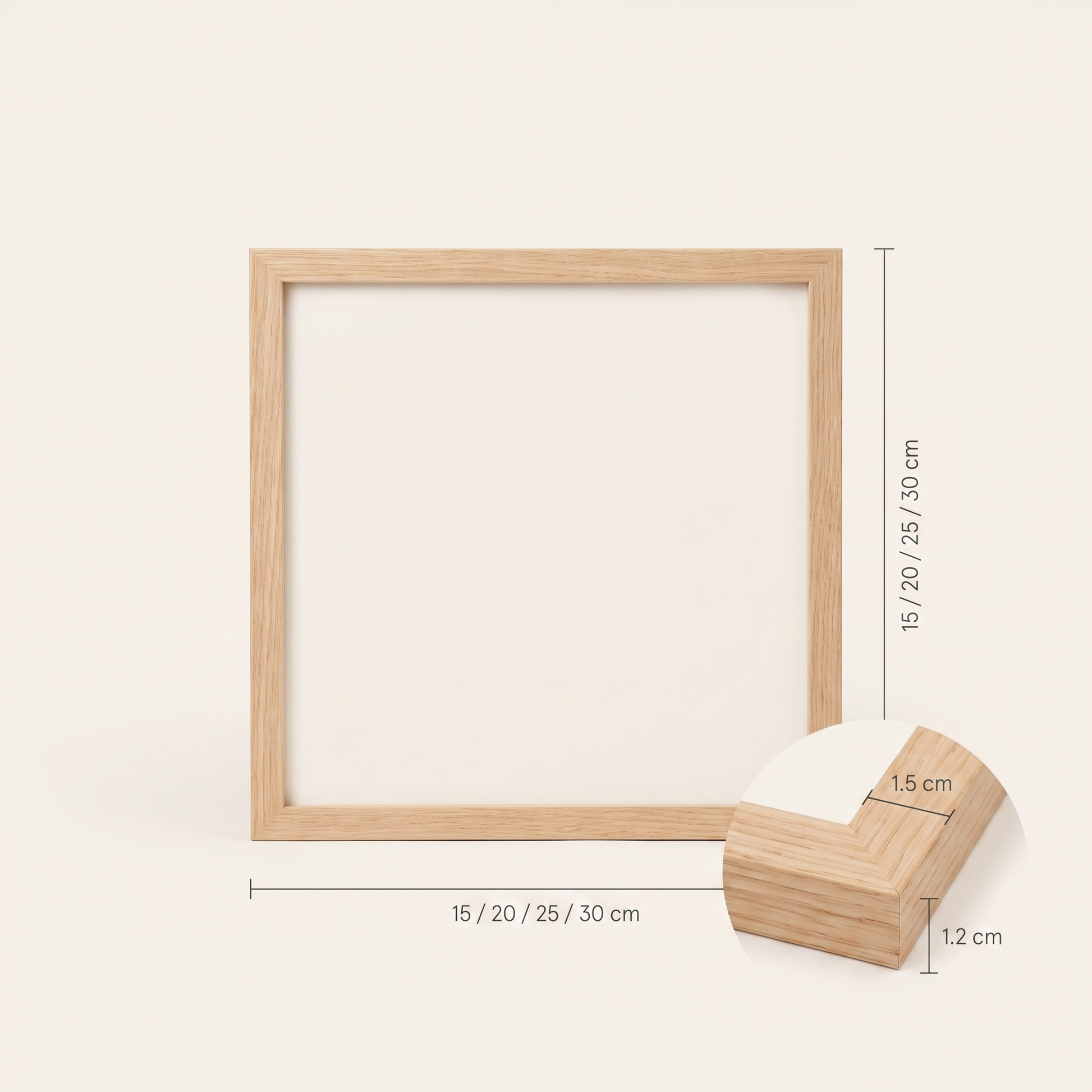 Framora square wooden photo frames - sizes and frame profile