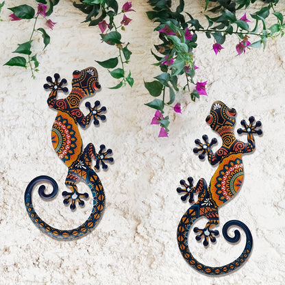 Gekkora - Hand-Painted Metal Gecko Wall Art, Set of 2