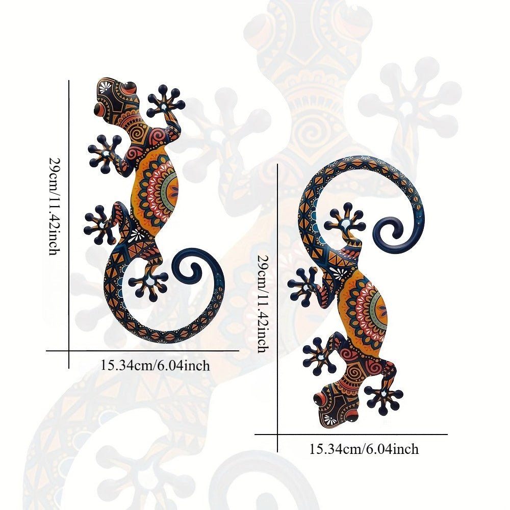 Gekkora - Hand-Painted Metal Gecko Wall Art, Set of 2