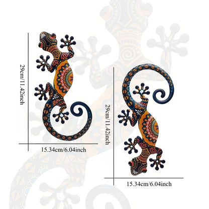 Gekkora - Hand-Painted Metal Gecko Wall Art, Set of 2