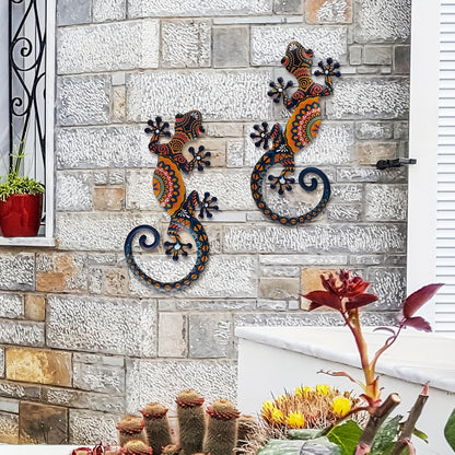 Gekkora - Hand-Painted Metal Gecko Wall Art, Set of 2