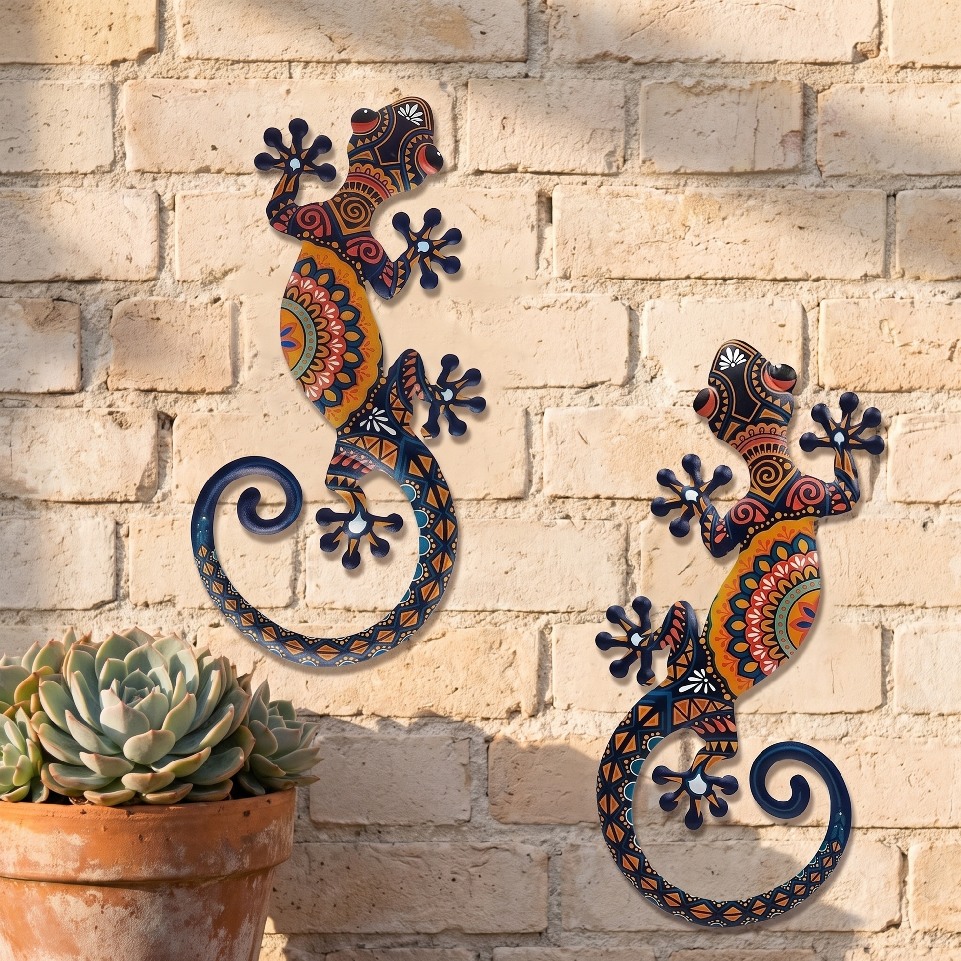 Gekkora - Hand-Painted Metal Gecko Wall Art, Set of 2