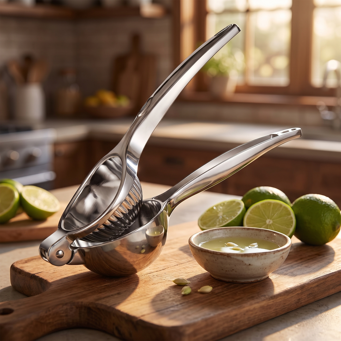 Citrona citrus press on a board with limes
