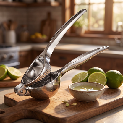 Citrona citrus press on a board with limes