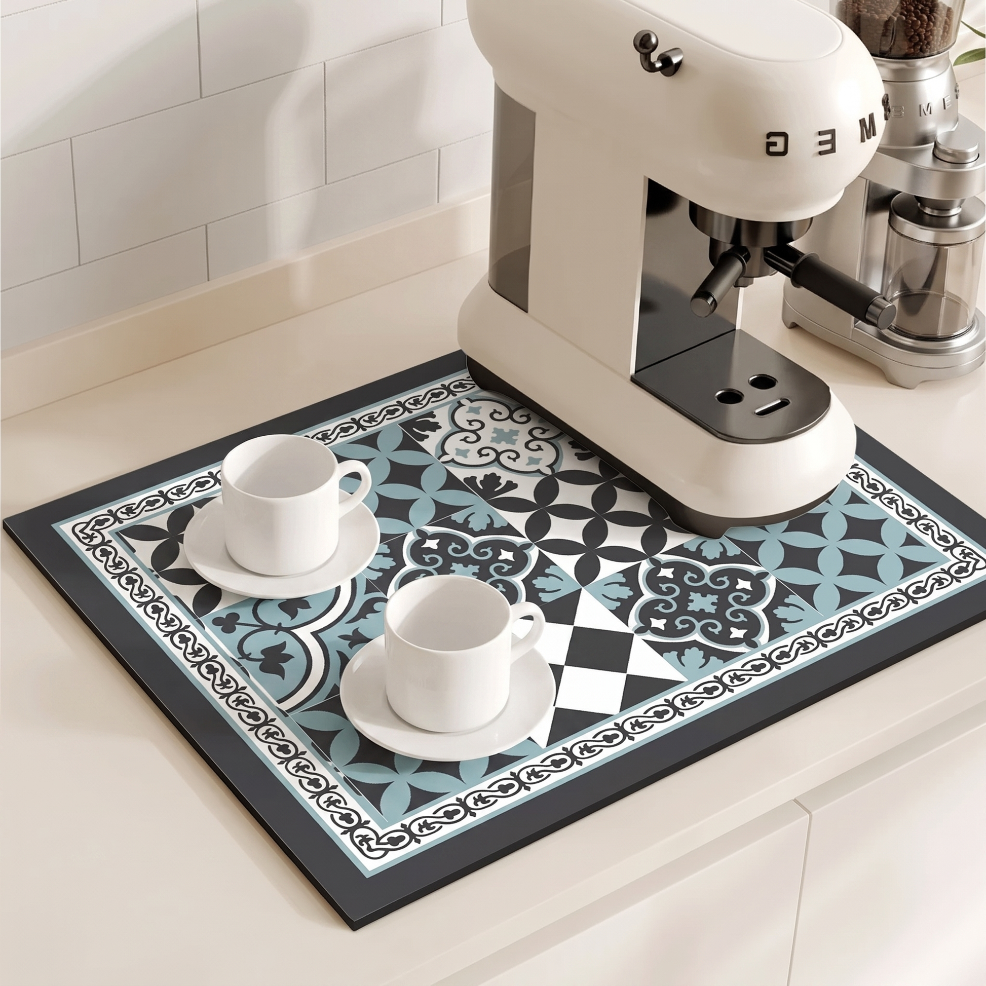 Azulejo - Patterned Coffee and Dish Drying Mat