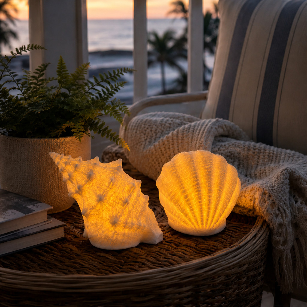 Coastal Afterglow Shell & Conch Ceramic Light Set lifestyle