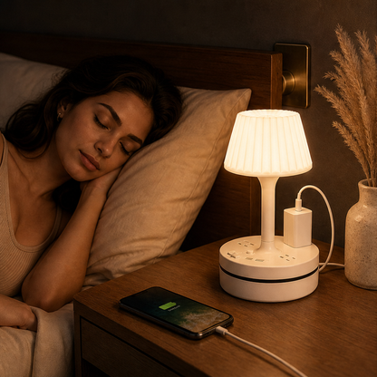 Bedside Lamp with AC Outlets and USB Charging Ports lifestyle