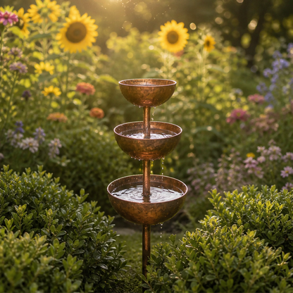 3-Tier Cascade Bird Bath, Copper Finish lifestyle