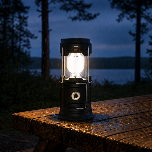Black Camping Lantern | 3-in-1 Solar & USB Rechargeable LED Flame Light - Retractable Flashlight lifestyle