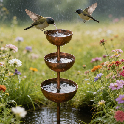 3-Tier Cascade Bird Bath, Copper Finish lifestyle