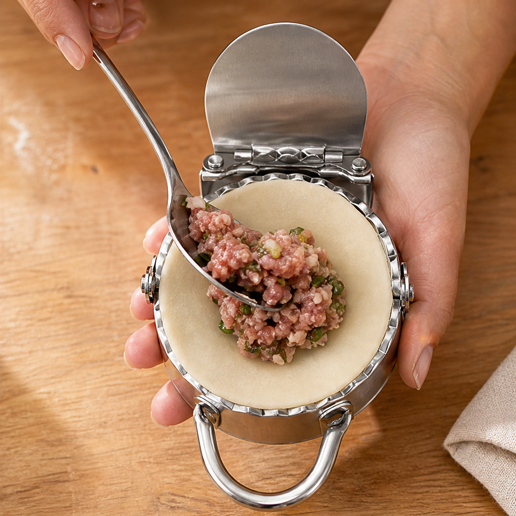 Stainless Steel Dumpling Maker with Round Dough Cutter lifestyle