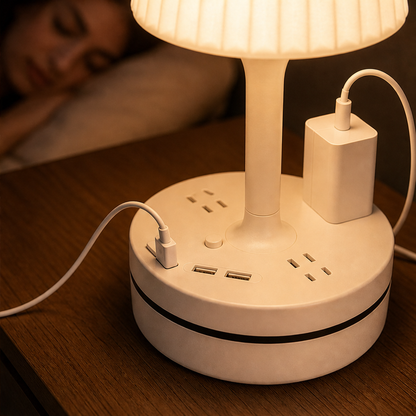 Bedside Lamp with AC Outlets and USB Charging Ports lifestyle
