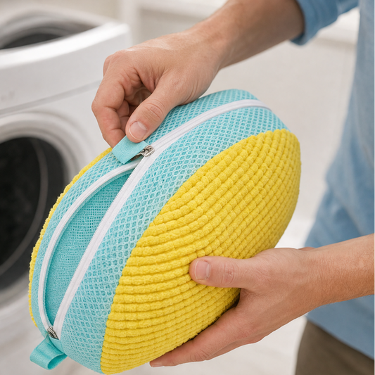Yellow Blue 3D Shoe Laundry Bag | Padded Mesh Washing Machine Protector - Zippered Sneaker Wash Bag lifestyle