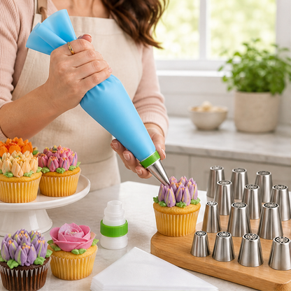 Russian Piping Tips Set, 27 Pieces - Beginner Floral Decorating Kit lifestyle