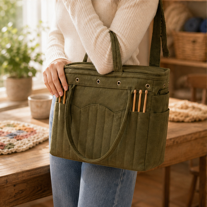 Canvas Yarn Storage Bag with Needle Pockets lifestyle