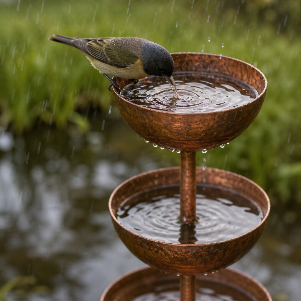 3-Tier Cascade Bird Bath, Copper Finish lifestyle
