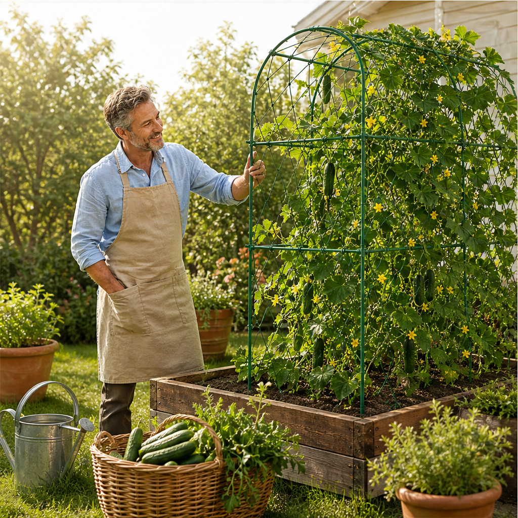 Arched Garden Trellis - Galvanized Steel Plant Support lifestyle