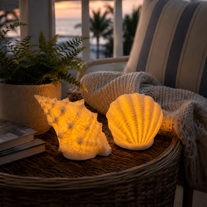 Coastal Afterglow Shell & Conch Ceramic Light Set lifestyle