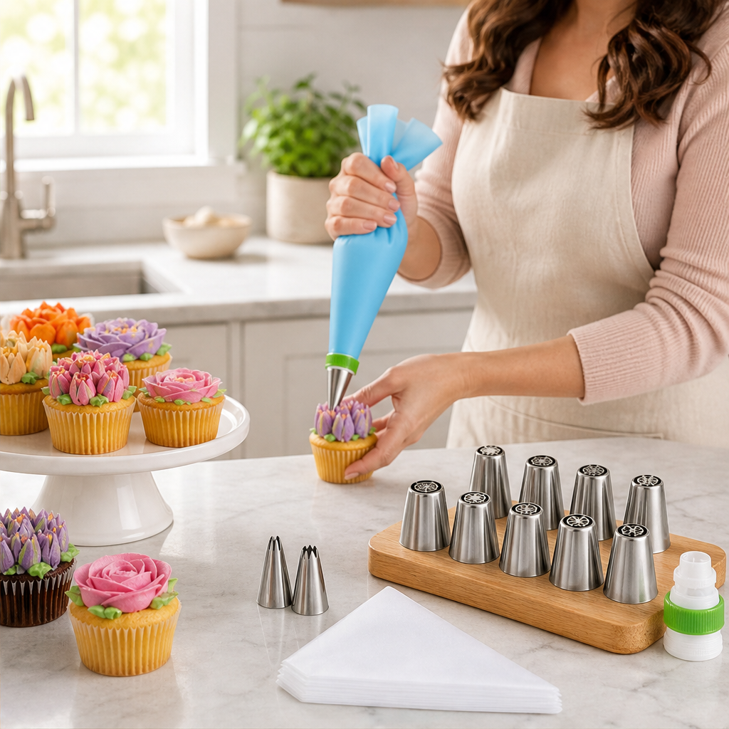 Russian Piping Tips Set, 27 Pieces - Beginner Floral Decorating Kit lifestyle