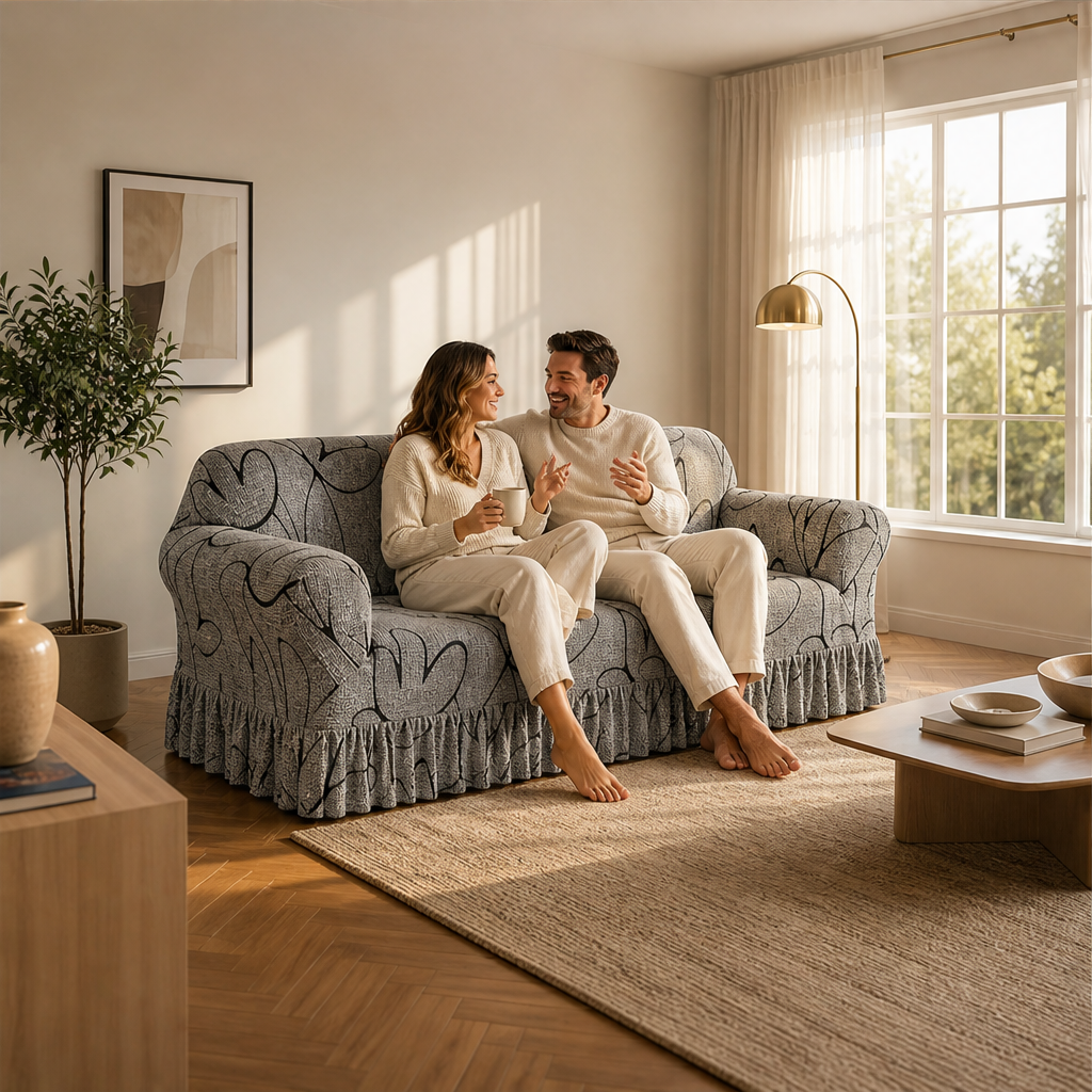 Universal Stretch Sofa Slipcover with Ruffled Hem lifestyle