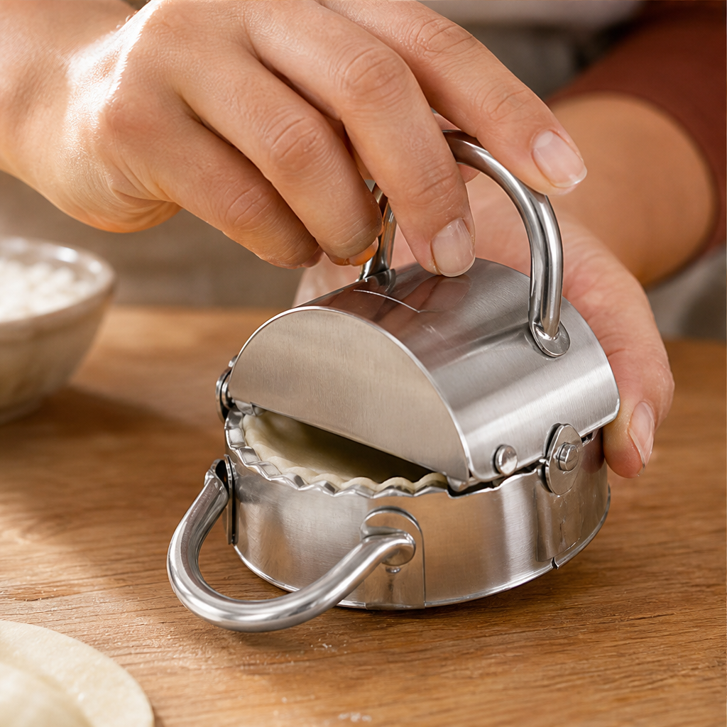 Stainless Steel Dumpling Maker with Round Dough Cutter lifestyle