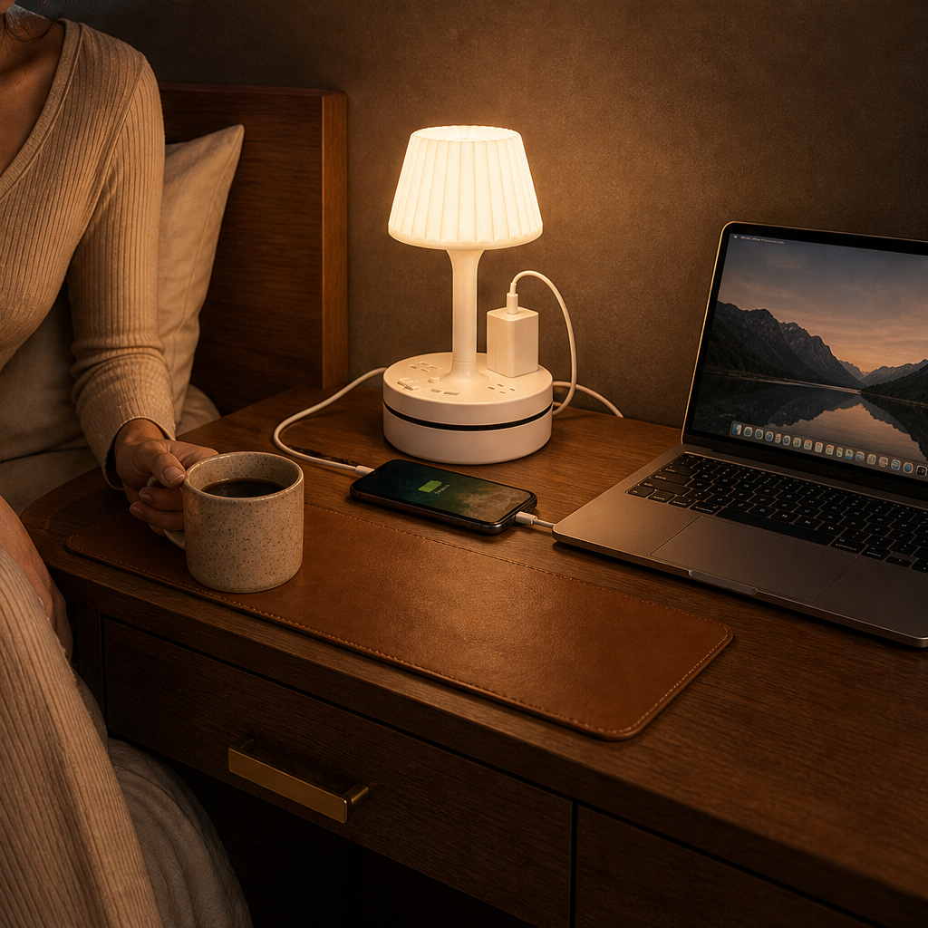 Bedside Lamp with AC Outlets and USB Charging Ports lifestyle