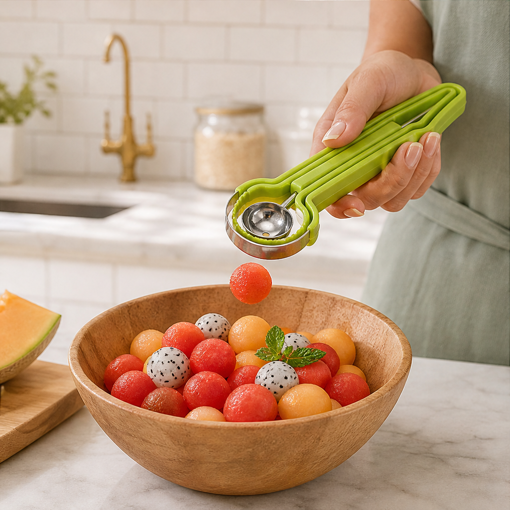 3-in-1 Stainless Steel Melon Baller Scoop Tool lifestyle
