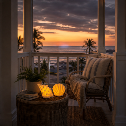 Coastal Afterglow Shell & Conch Ceramic Light Set lifestyle