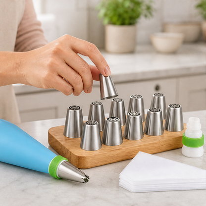 Russian Piping Tips Set, 27 Pieces - Beginner Floral Decorating Kit lifestyle