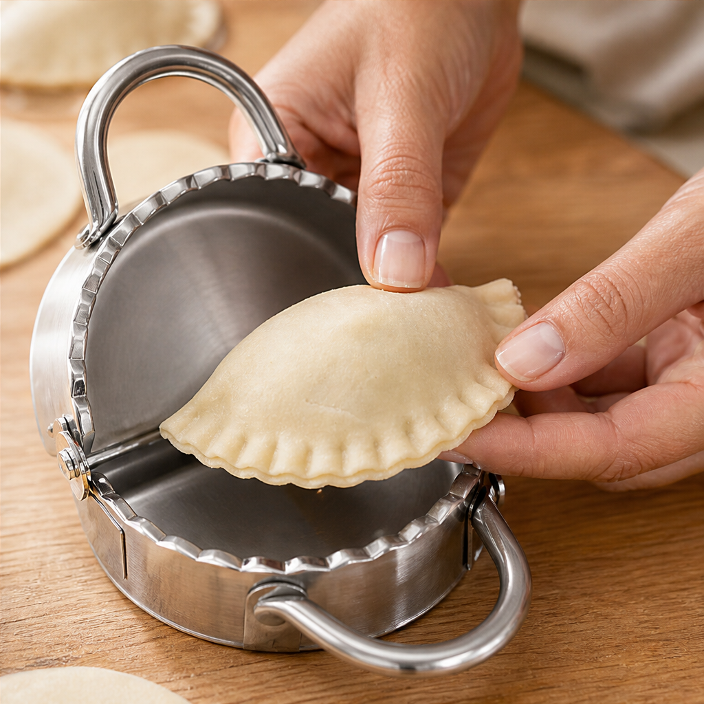 Stainless Steel Dumpling Maker with Round Dough Cutter lifestyle