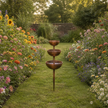 3-Tier Cascade Bird Bath, Copper Finish lifestyle