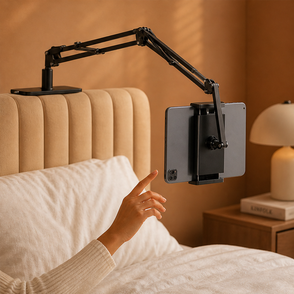 Magnetic Bedside Tablet Holder with Under-Mattress Base lifestyle