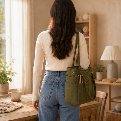 Canvas Yarn Storage Bag with Needle Pockets lifestyle