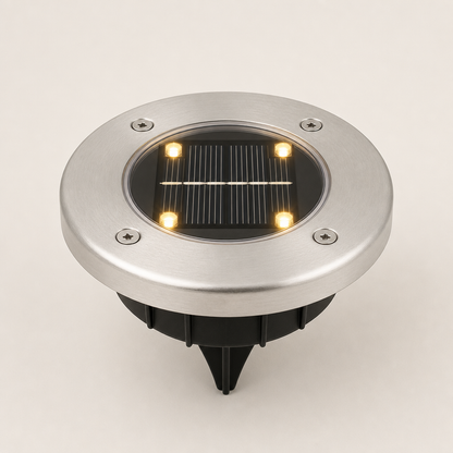 Solar Ground Light - Stainless Steel In-Ground Disk Light Silver