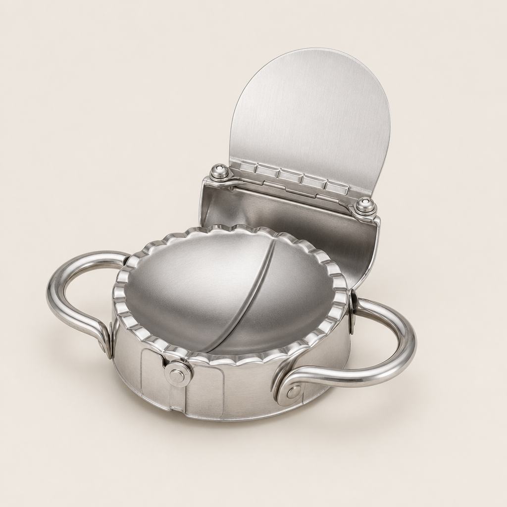 Stainless Steel Dumpling Maker with Round Dough Cutter Silver