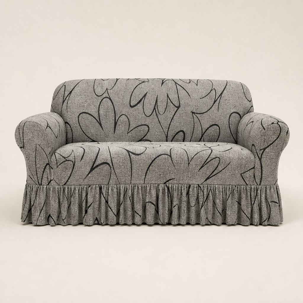Universal Stretch Sofa Slipcover with Ruffled Hem Grey