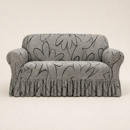 Universal Stretch Sofa Slipcover with Ruffled Hem Grey