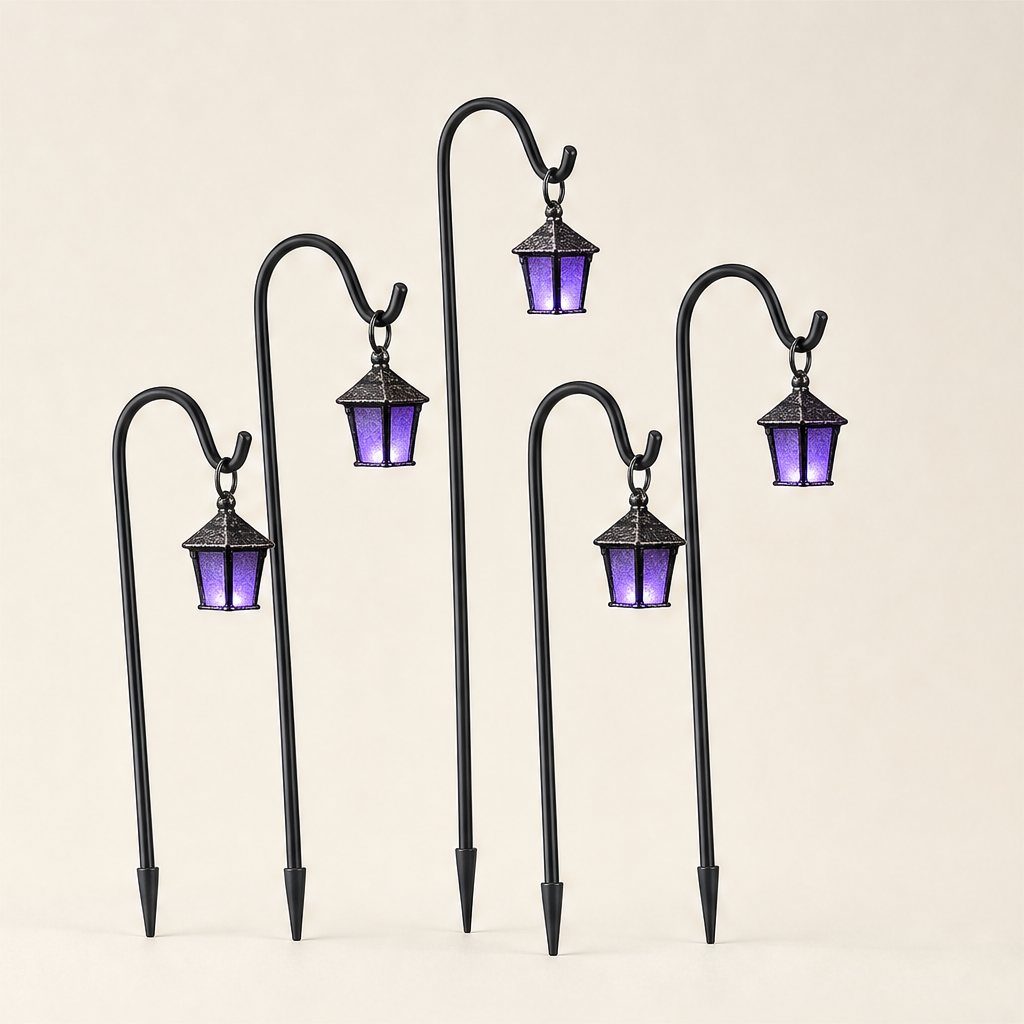 Purple Lantern Plant Stake | Glow-in-the-Dark Garden Decor - Mini Resin Lantern with Iron Hook Purple