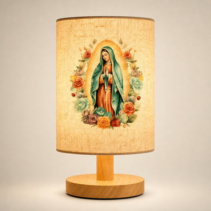 Virgin Mary Pattern Wooden Table Lamp Beige