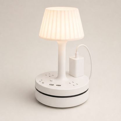 Bedside Lamp with AC Outlets and USB Charging Ports White