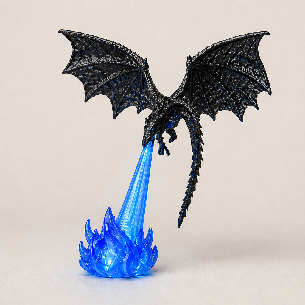 3D Dragon LED Display with Glowing Flame Base Black