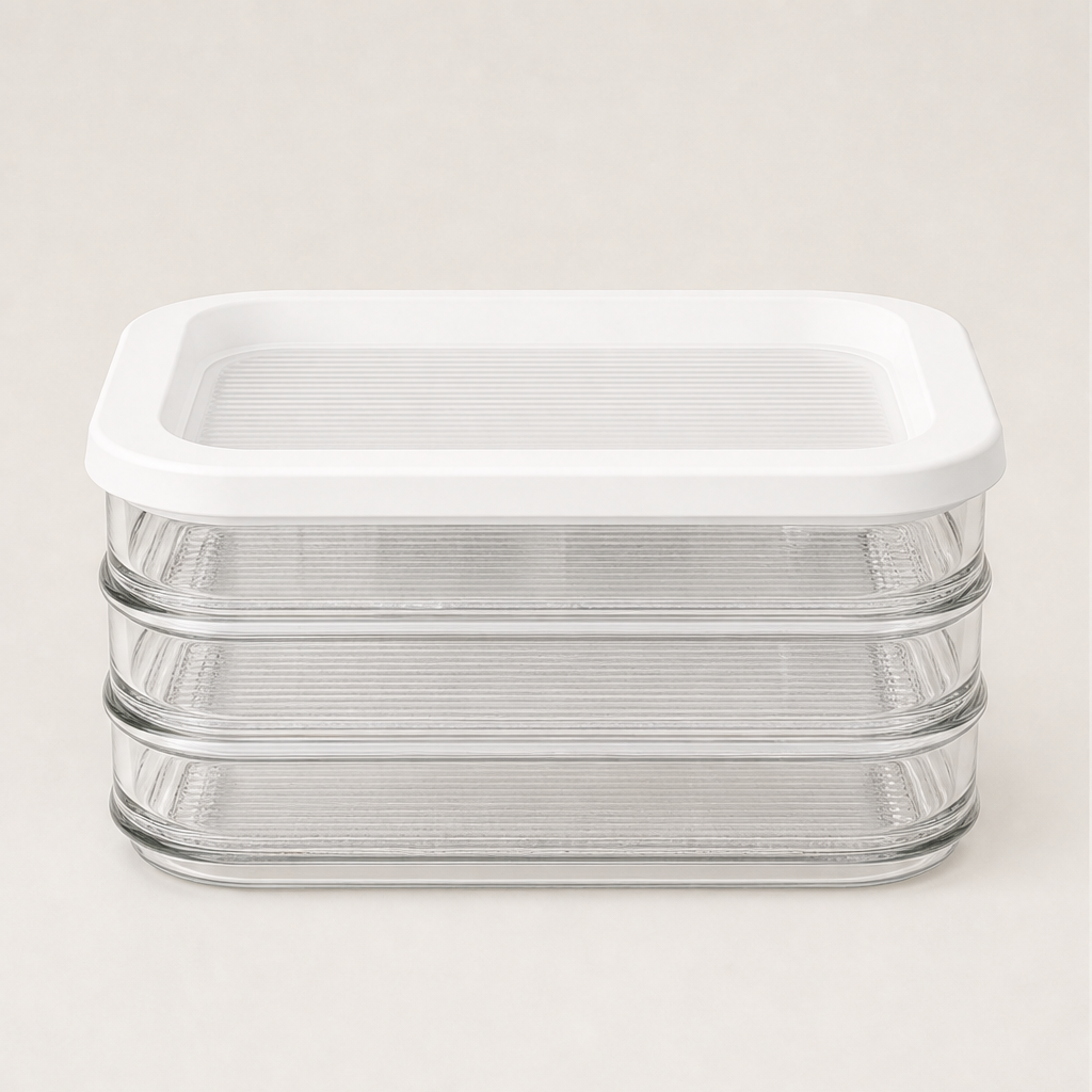 3-Layer Reusable Food Storage Containers with Lids White