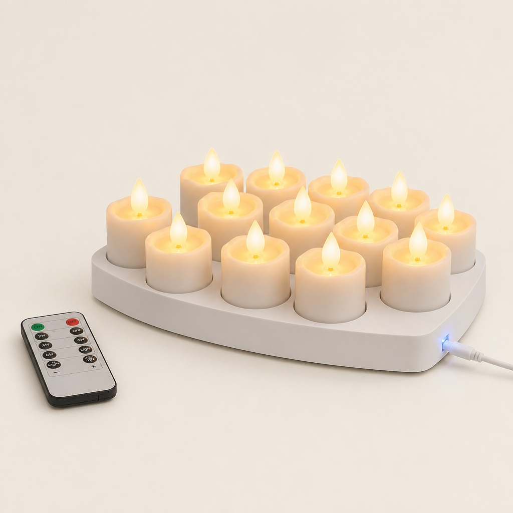 Rechargeable LED Candles with Remote Control, Timer & Charging Base, Flameless Flicker Flame Candles Ivory