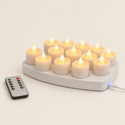 Rechargeable LED Candles with Remote Control, Timer & Charging Base, Flameless Flicker Flame Candles Ivory