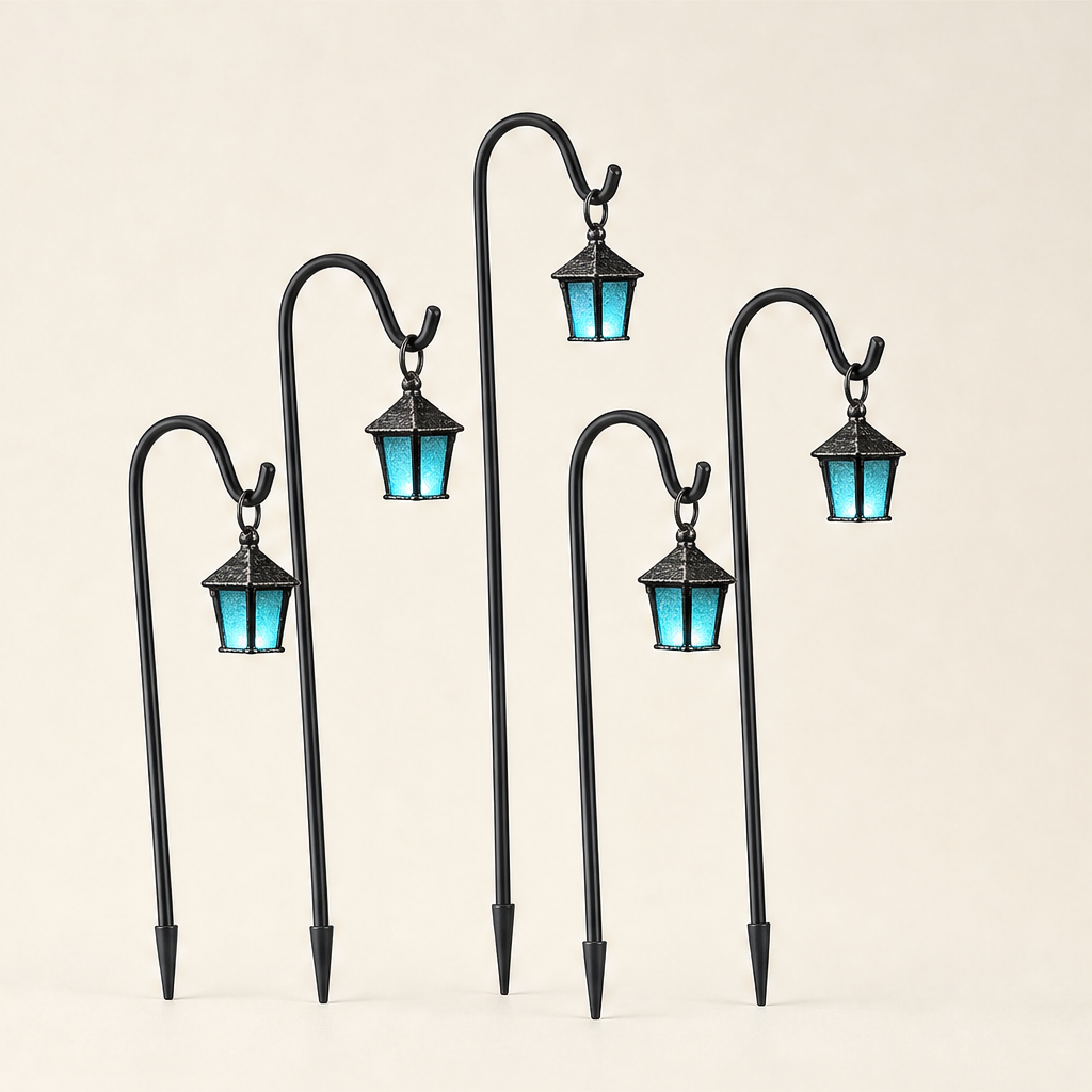 Purple Lantern Plant Stake | Glow-in-the-Dark Garden Decor - Mini Resin Lantern with Iron Hook Teal