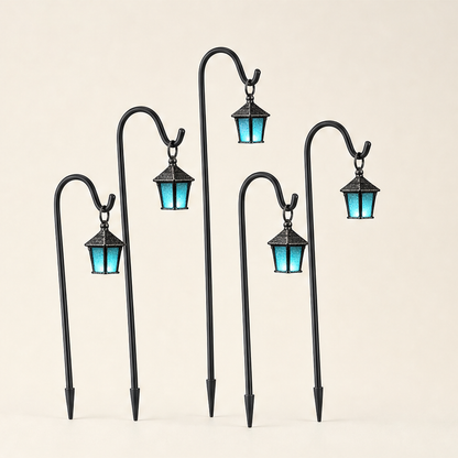 Purple Lantern Plant Stake | Glow-in-the-Dark Garden Decor - Mini Resin Lantern with Iron Hook Teal